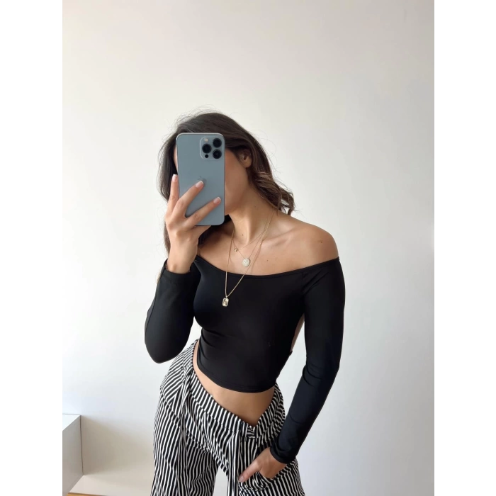 Sırt Detay Crop Bluz-SİYAH