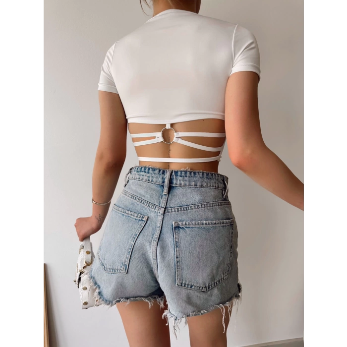 Sırt Detay Halka Crop-BEYAZ