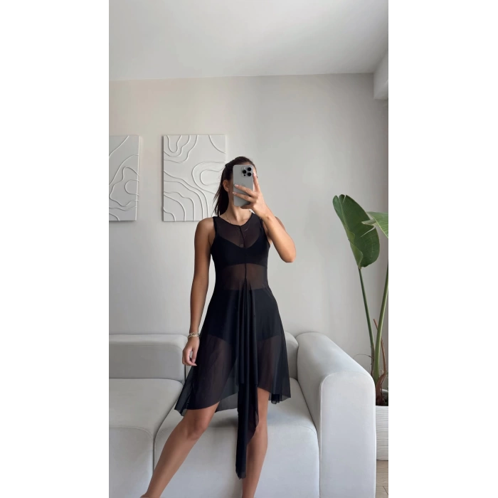 Şortlu Crop Tül Elbise Takım - SİYAH