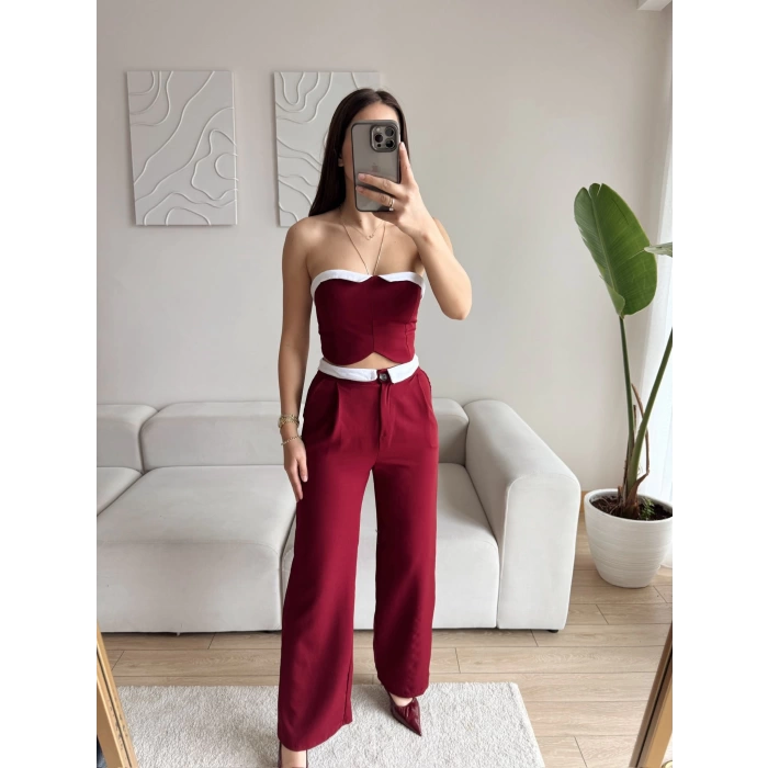 Straplez Garnili İkili Takım - BORDO