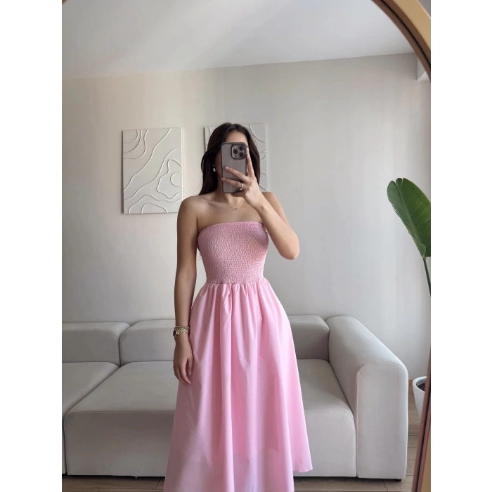 Straplez Poplin Cepli Elbise - PUDRA