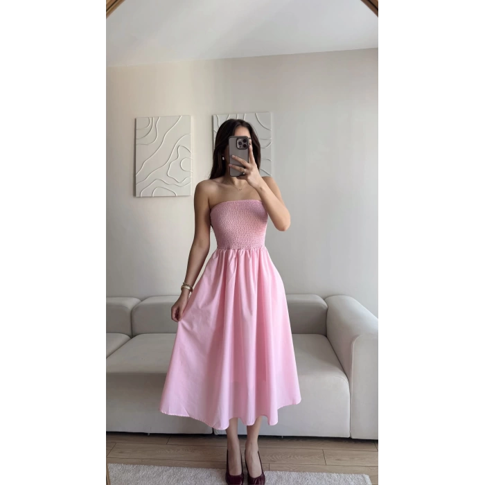Straplez Poplin Cepli Elbise - PUDRA