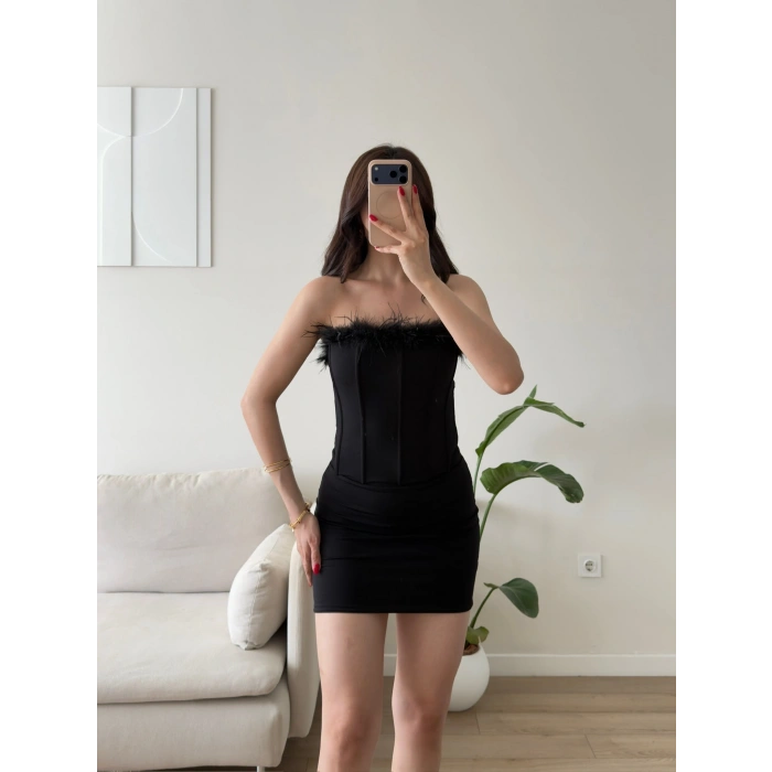 Straplez Tüy Detay Premium Takım - SİYAH