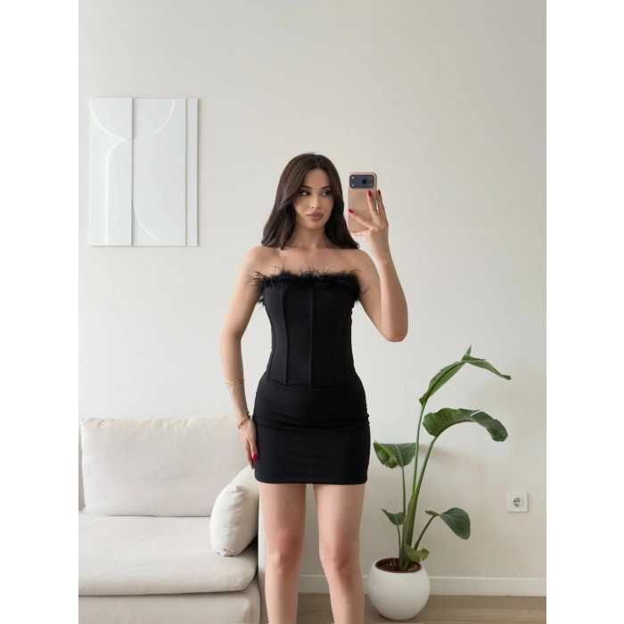 Straplez Tüy Detay Premium Takım - SİYAH