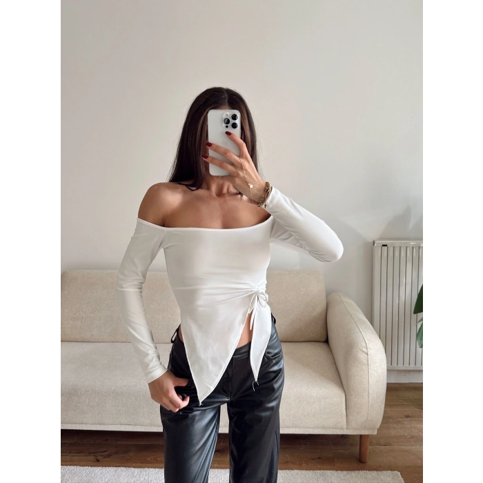 Straplez Yan Büzgü Crop - BEYAZ