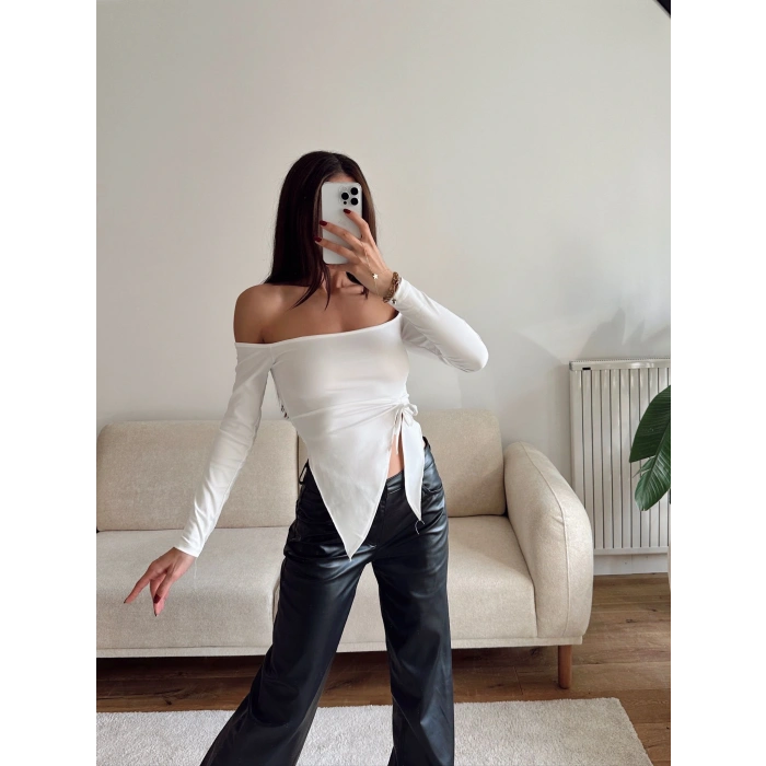 Straplez Yan Büzgü Crop - BEYAZ