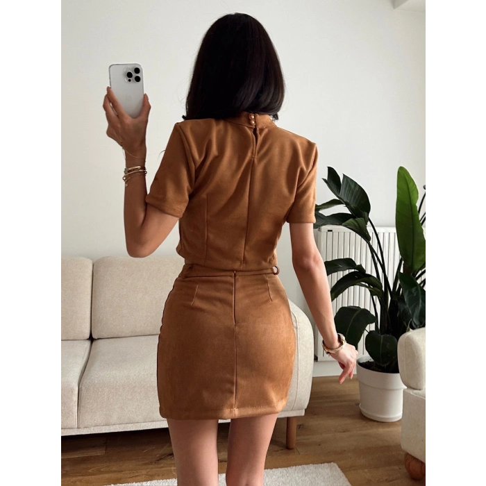 Süet Crop & Mini Etekli Takım - TABA