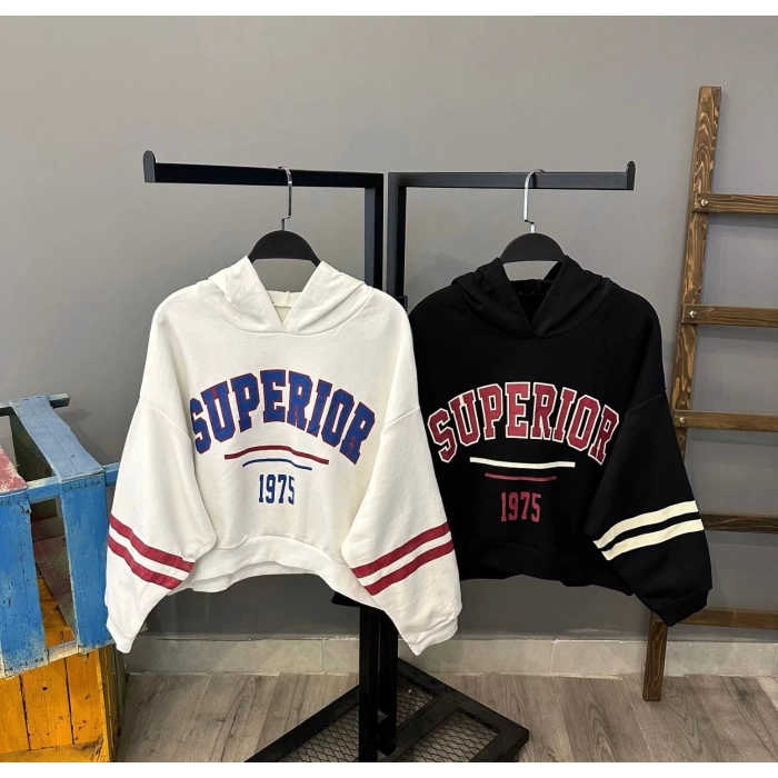 Superior-1975 Kol Şerit Oversize Sweatshirt-BEYAZ