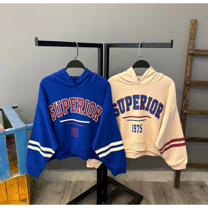 Superior-1975 Kol Şerit Oversize Sweatshirt-MAVİ