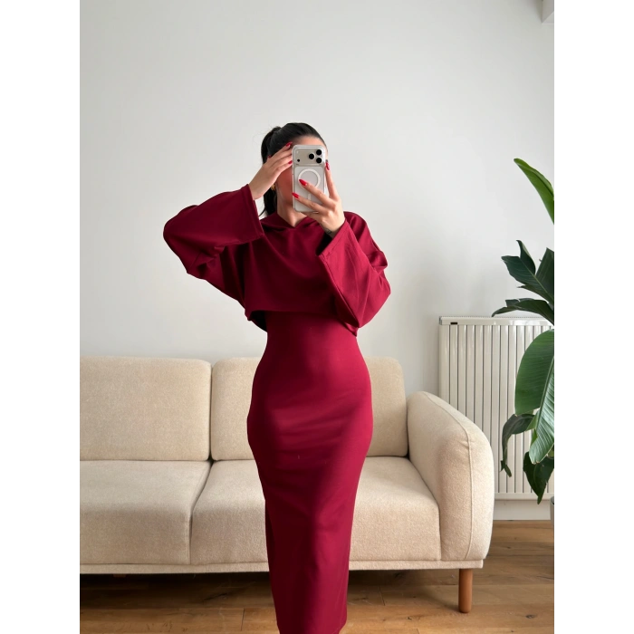 Sweat Elbise Takım - BORDO