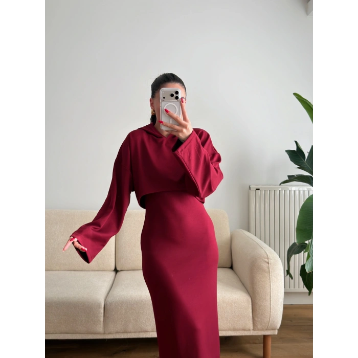 Sweat Elbise Takım - BORDO