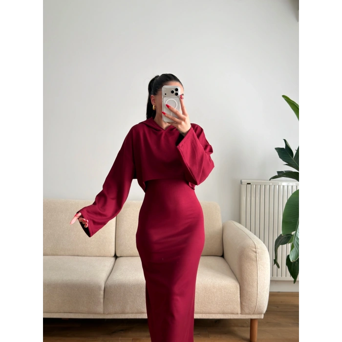 Sweat Elbise Takım - BORDO