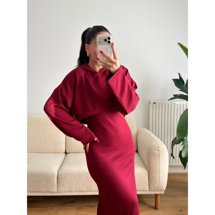 Sweat Elbise Takım - BORDO