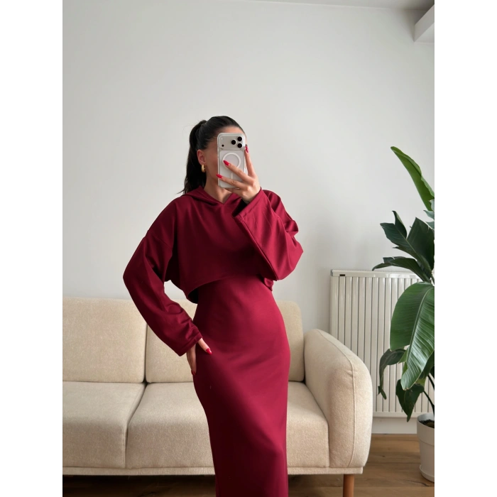 Sweat Elbise Takım - BORDO
