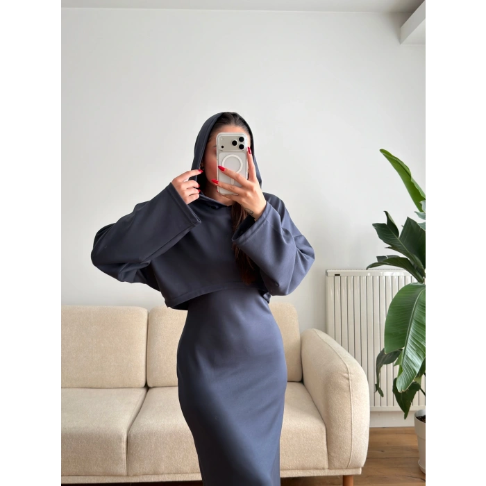 Sweat Elbise Takım - FÜME