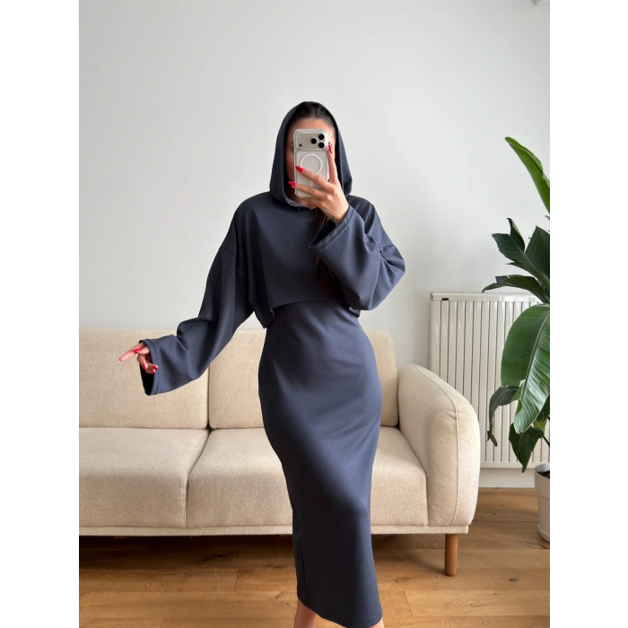 Sweat Elbise Takım - FÜME