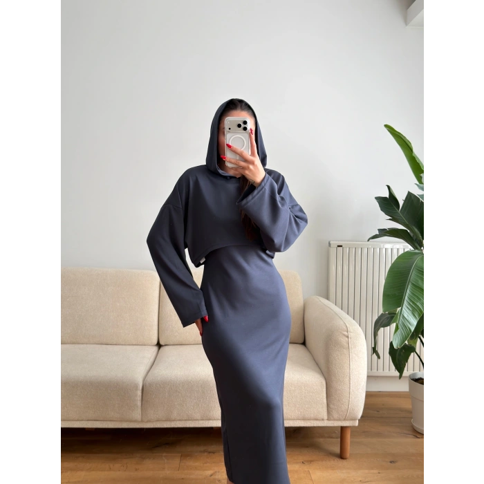 Sweat Elbise Takım - FÜME