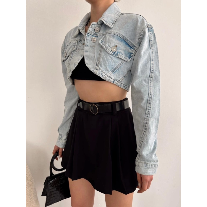Tek Düğme Crop Kot Ceket