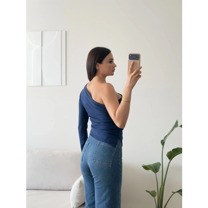 Tek Omuz Asimetrik Bluz - LACİVERT