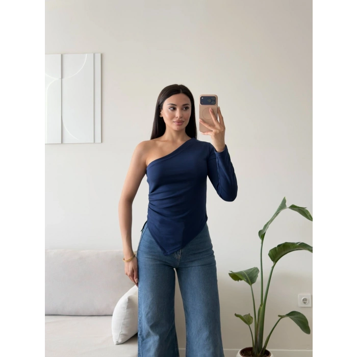 Tek Omuz Asimetrik Bluz - LACİVERT