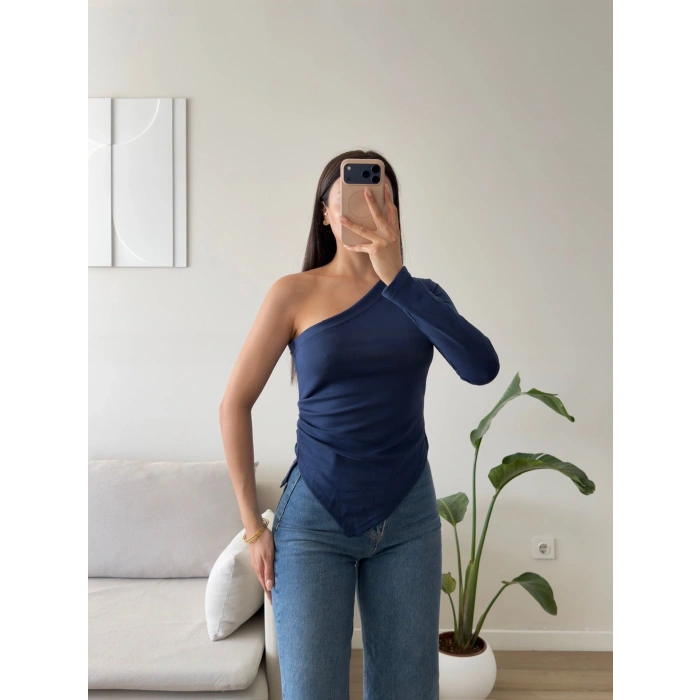 Tek Omuz Asimetrik Bluz - LACİVERT