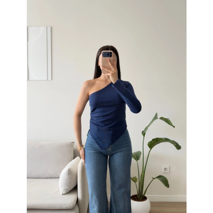 Tek Omuz Asimetrik Bluz - LACİVERT