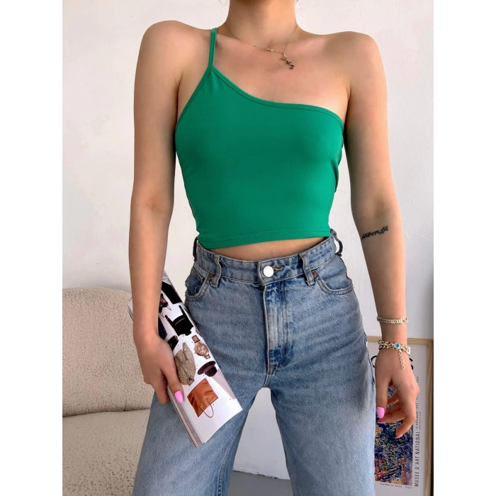 Tek Omuz Askılı Crop-YEŞİL