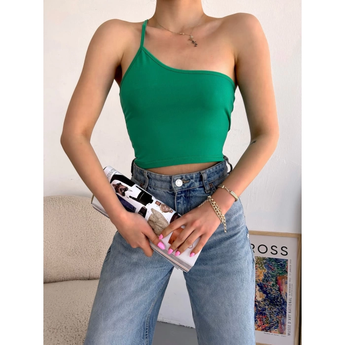 Tek Omuz Askılı Crop-YEŞİL