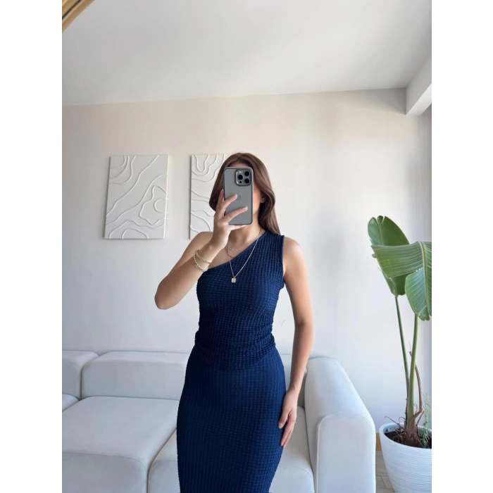 Tek Omuz Crop & Etekli Takım - LACİVERT