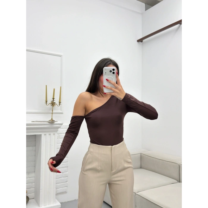 Tek Omuz Crop - KAHVE