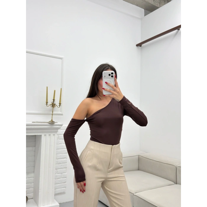Tek Omuz Crop - KAHVE