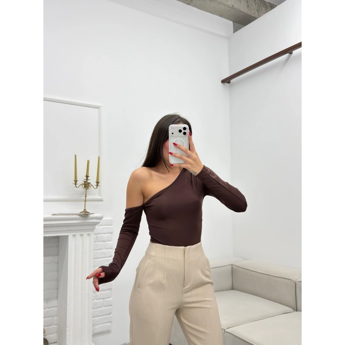 Tek Omuz Crop - KAHVE