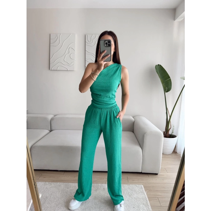 Tek Omuz Crop & Pantolon Takım - BENETTON YEŞİLİ