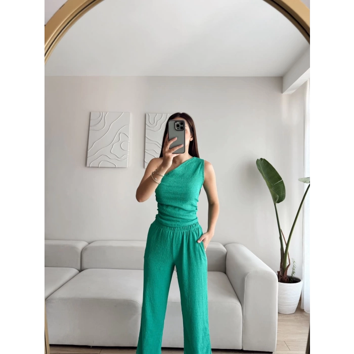 Tek Omuz Crop & Pantolon Takım - BENETTON YEŞİLİ