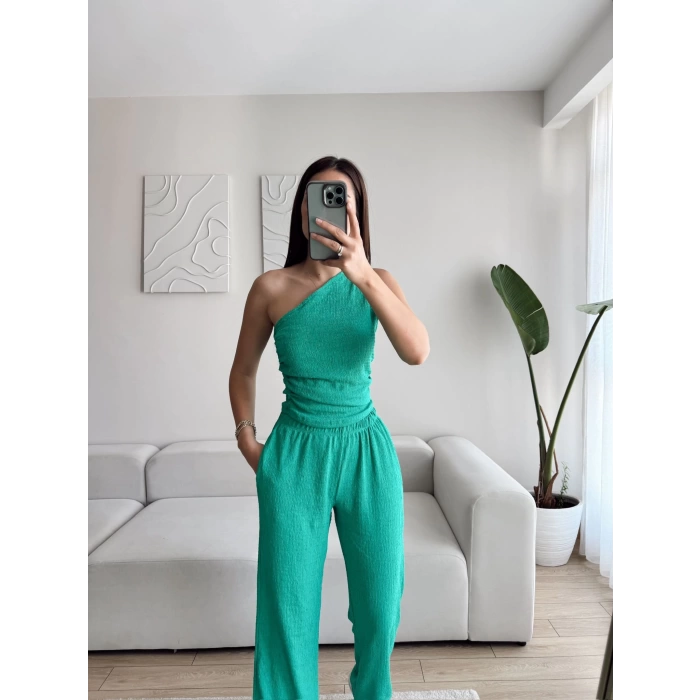 Tek Omuz Crop & Pantolon Takım - BENETTON YEŞİLİ