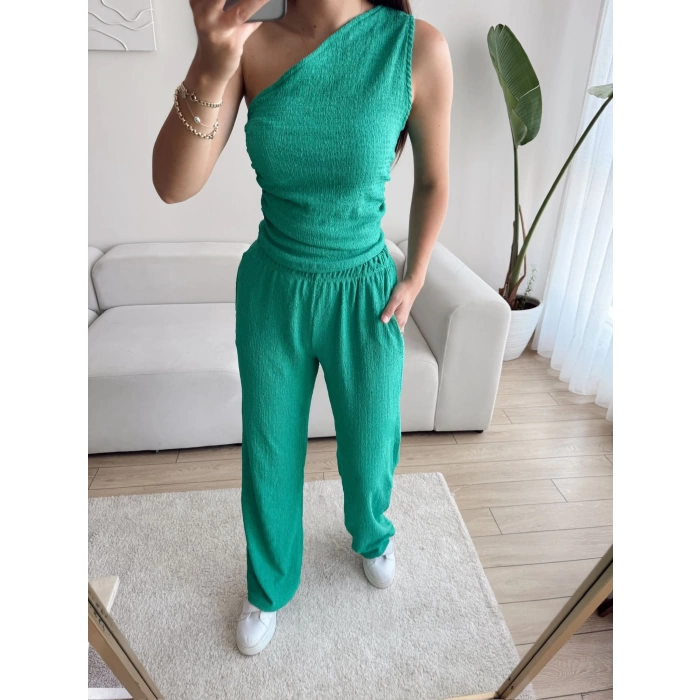 Tek Omuz Crop & Pantolon Takım - BENETTON YEŞİLİ