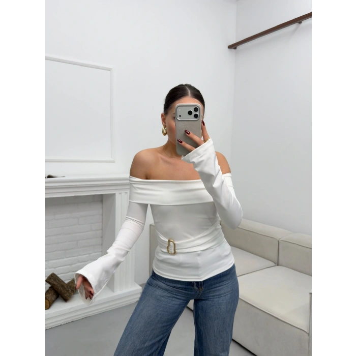 Tokalı Madonna Bluz - BEYAZ