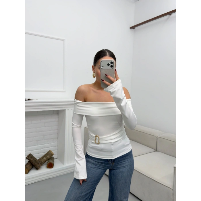 Tokalı Madonna Bluz - BEYAZ