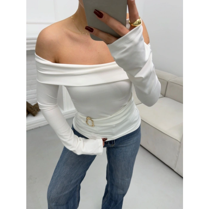 Tokalı Madonna Bluz - BEYAZ