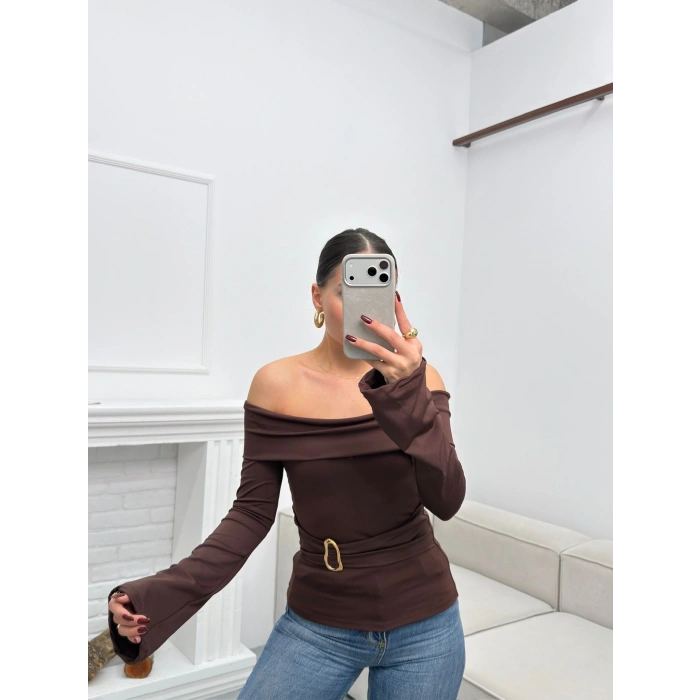 Tokalı Madonna Bluz - KAHVE