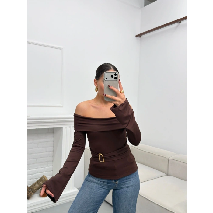 Tokalı Madonna Bluz - KAHVE