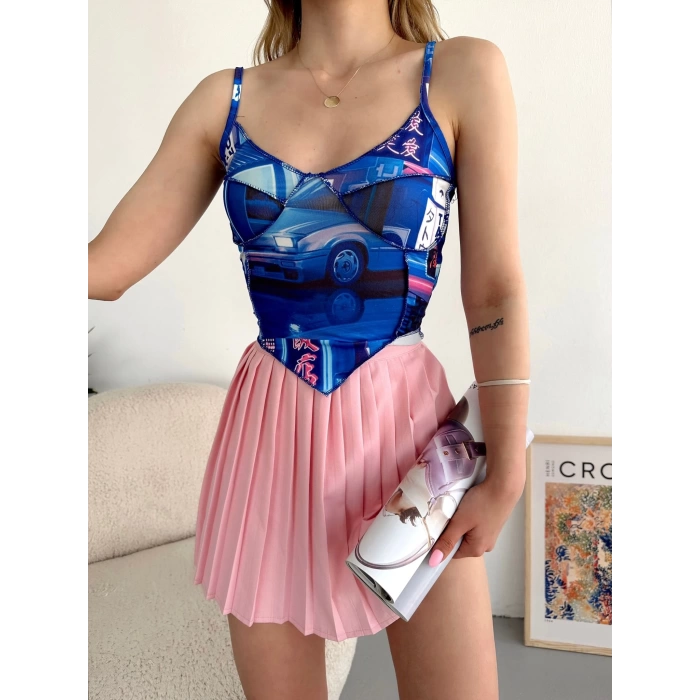 Tokyo Desen Askılı Crop