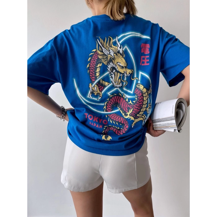 Tokyo Japan Unisex Oversize T-shirt-MAVİ