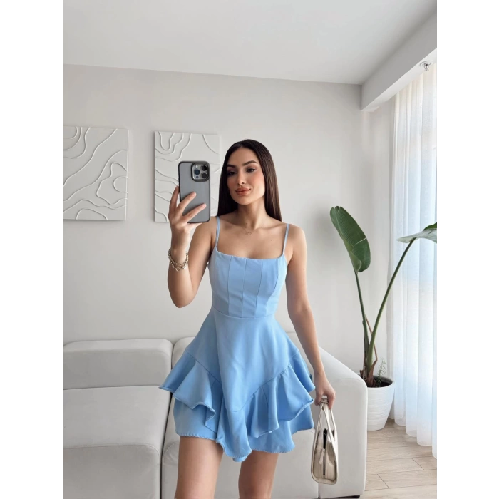 Twist Askılı Prenses Elbise - MAVİ