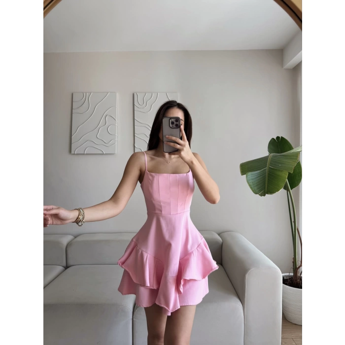 Twist Askılı Prenses Elbise - PUDRA