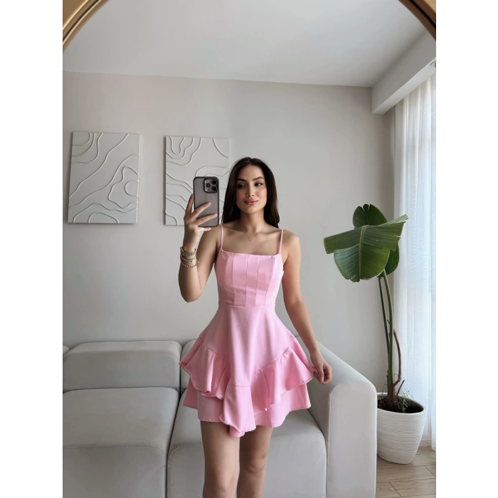 Twist Askılı Prenses Elbise - PUDRA