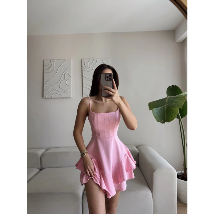 Twist Askılı Prenses Elbise - PUDRA
