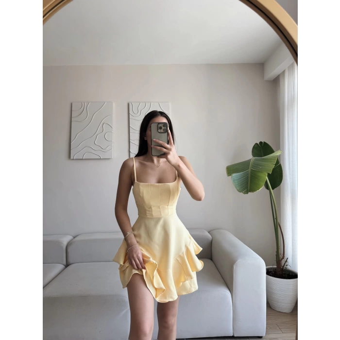 Twist Askılı Prenses Elbise - SARI