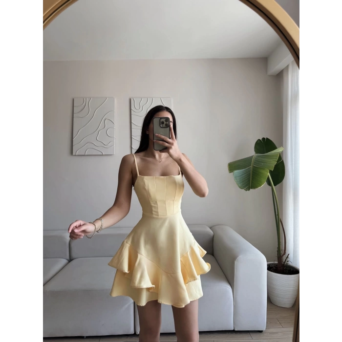 Twist Askılı Prenses Elbise - SARI