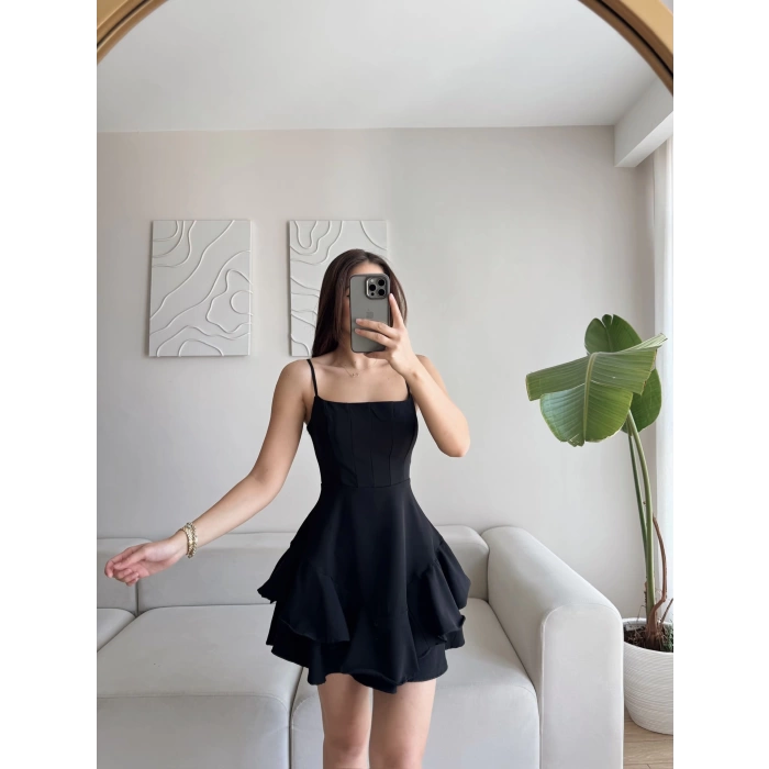 Twist Askılı Prenses Elbise - SİYAH
